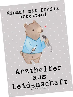 Produktbild von Mr. & Mrs. Panda Postkarte Arzthelfer Leidenschaft - Grau Pastell - Geschenk, krank, Krankenhaus, Postkarten, Ansichtskarten, Krankgeschrieben, einzelkarte, Arztpraxis