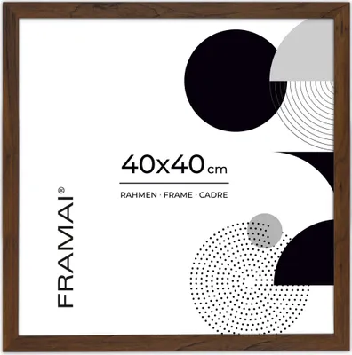 Immagine prodotto di Cornice FRAMAI® 40x40 in MDF marrone: cornice ecologica con plexiglass infrangibile, gancio e supporto