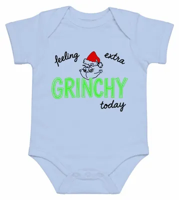 Image de Body pour bébé, motif "Grinch de Noël", couleur bleu ciel, taille 0/3 mois