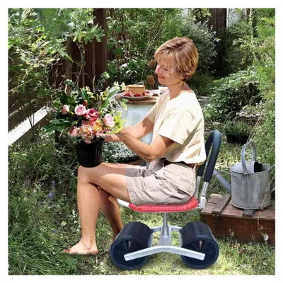 Produktbild von Gartensitz mit Rollen, drehbar und höhenverstellbar | Gartenhocker mit Lenkgriff für Senioren