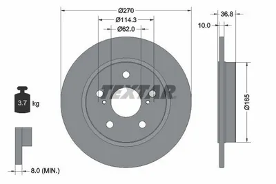 Obrázok produktu pre 2 brzdové kotúče Textar 270 mm vzadu pre Toyota Auris Corolla