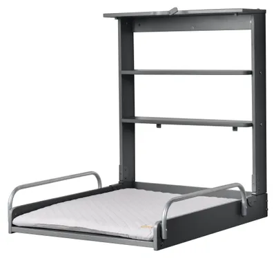 Produktbild von roba Wandwickelregal + Wickelauflage roba Style grau - Klappbar & platzsparendes Wickelregal zur Wandmontage - Wickeltisch mit 2 Ablagefächer