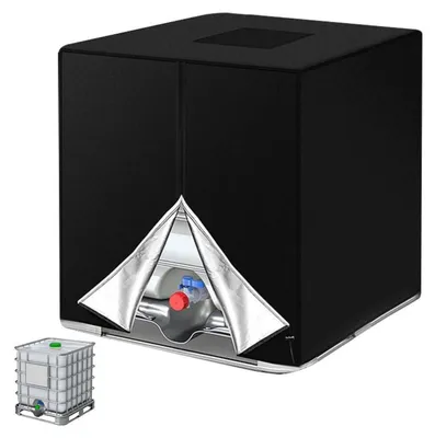 Produktbild von IBC Tank Abdeckung 1000L mit Reißverschluss Kordelzug 210D Oxford Schwarz 120x100x116cm UV-Schutz