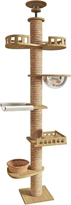 Imagen del producto de Árbol rascador para gatos de altura total, con plataforma ajustable en altura, que cuenta con 6 niveles y una cápsula para el descanso