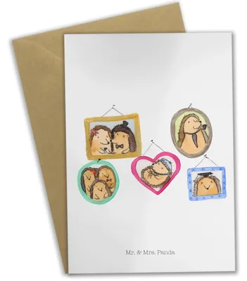 Produktbild von Mr. & Mrs. Panda Glückwunschkarte Igel Familie - Weiß - Geschenk, Glück, Bilder, Liebe, Papa, Grußkarte, einladungskarten, Grußkarten, Bruder, weihnachtskarten, Muttertag