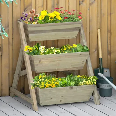 Produktbild von SUGIFT Blumentreppe 3 Etagen Tannenholz massiv, Pflanzentreppe Pflanzenständer Blumenständer Holz, Grün | 71x61x77 cm | 8 kg | Wasserabführung & Vlieseinlage