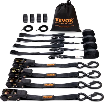 Produktbild von VEVOR 4er-Set Spanngurt 0,025 x 4,6 m Zurrgurt 998 kg Ratschenzurrgurt Polyester-Gurt Kohlenstoffstahl-Haken Befestigungsgurt Ratschenspanngurt Ideal für Motorräder Fahrräder Kajaks UTV Boote ATV