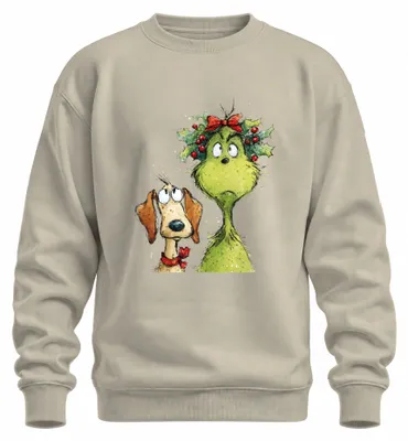 Imagen del producto de Camiseta de manga larga o sudadera uni con diseño navideño: "Grinch", "perro", "acebo", "divertido", "Navidad", "regalo", talla L