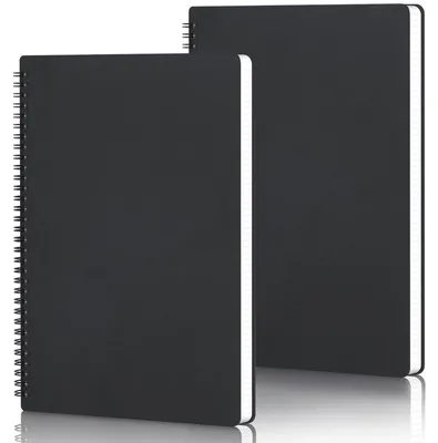 Immagine prodotto di Quaderno A4, formato 100 g/m², senza righe, confezione da 2 pezzi, blocco per studenti, spirale, copertina rigida, nero, 120 pagine