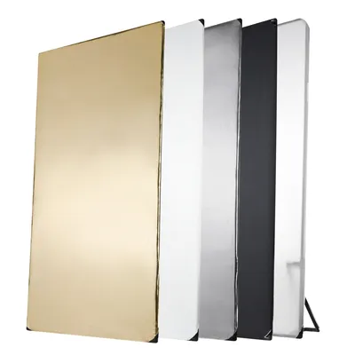 Image de Walimex pro Panneau réflecteur 5-en-1, 100 x 200 cm, réflecteur photo avec 5 rendus lumineux noir, blanc, doré, argenté, translucide, réflecteur et diffuseur, idéal pour studio photo