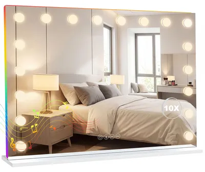 Obrázek produktu pro HOMCOM Hollywood – zrcadlo 80 × 60 cm, kosmetické zrcadlo s RGB osvětlením a Bluetooth