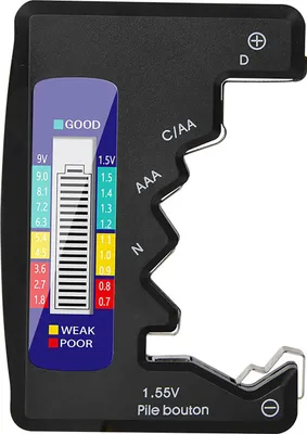 Image de Cazy Testeur de piles - Convient pour C/AA/AAA/D/N/9V/6F22/1.55V - Piles boutons