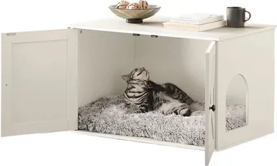 Produktbild von Katzentoilettenmöbel, Beistelltisch, abnehmbare Trennwand, 80 x 53 x 50 cm
