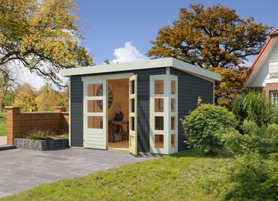 Produktbild von Karibu Gartenhaus Gerätehaus Kerko 6 terragrau 302x306x216 cm