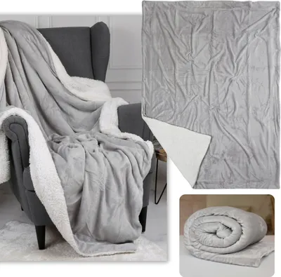 Obrázek produktu pro Šedý přehoz/deka z mikroplyše, měkká plyšová deka, sherpa 220-230 g/m 150x200 cm