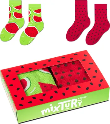 Produktbild von Set mit 2 Paar Bunten Wassermelonen Socken 30-35 für für Mädchen & Jungen Lustige Lange Socken