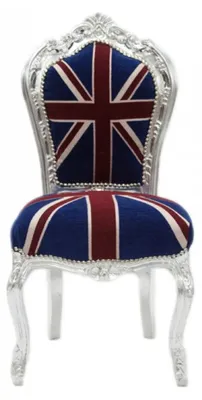 Produktbild von Bew! Casa Padrino Barock Esszimmer Stuhl Union Jack / Silber - Möbel Antik Stil