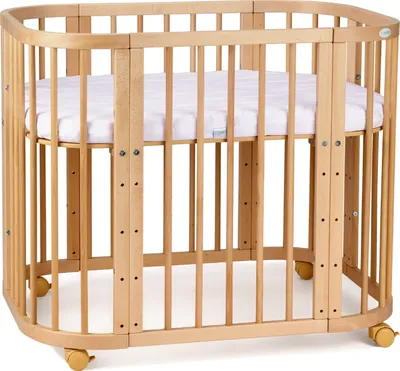 Produktbild von Babybett, Beistellbett aus Holz, 5in1 mit Matratze, Belüftet,Ohne Stoffset,Holz olive