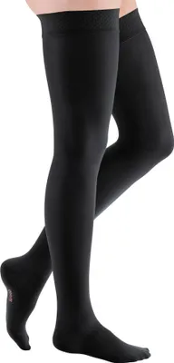 Immagine prodotto di mediven elegance CCL2 AG Calze a coscia corte (62-71 cm) con fascia adesiva Rose (FBR) Taglia: V, Colore: nero