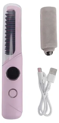 Produktbild von Kabellose Haarglätterbürste, tragbar, Mini-Glättungs-Heißkamm, wiederaufladbar über USB, mit Anti-Verbrühungs-Abdeckung, 2000-mAh-Akku, Blau