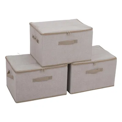 Produktbild von Aufbewahrungsbox mit deckel aus Vliesstoff – faltbare Stoffboxen als Faltbox Organizer für Kleidung – Aufbewahrungsboxen für Schrank und Regal 3er Set