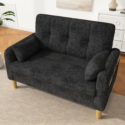 Produktbild von MODFU Kleines Sofa 2-Sitzer,Polstersofa mit Chenille-Bezug, hoher Rückenlehne und praktischer Seitentasche, Kompaktsofa Loungesofa für kleine Räume, Grau,119×78×85 cm