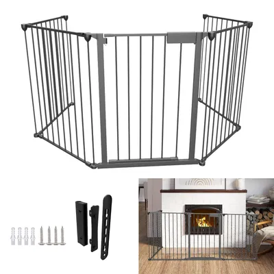 Produktbild von Peviasot Kaminschutzgitter 5-teilig 310 cm mit Tür, faltbar mit Einhandverschluss, Schwarz