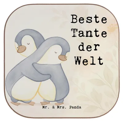Produktbild von Mr. & Mrs. Panda Untersetzer für Gläser Pinguin Beste Tante der Welt Design - Weiß - Geschenk, Tischuntersetzer, Patentante, Dankeschön, gläseruntersetzer, Familie, Tasse