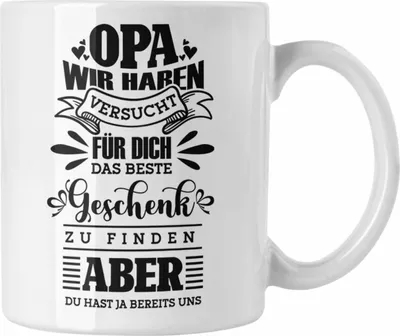 Produktbild von Trendation - Tasse Geschenk Opa Spruch Geschenkidee von Enkelkinder Wir Haben Versucht (Weiß)