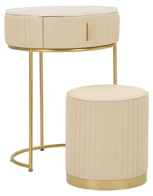 Produktbild von Mauro Ferretti POK Nachttisch Set mit Hocker Weiß Gold 52x70 cm