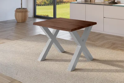 Produktbild von Esstisch 80x80 cm Baumkante Holz Nussbaum-Optik X-Gestell Metall silber JULIUS