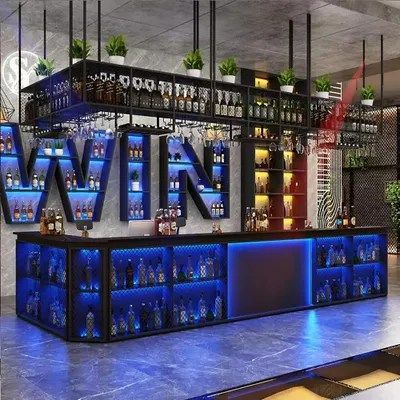 Produktbild von Empfangstresen, Kassentresen und Bartheke (mit Eckelement), geeignet für Restaurants und Bars, Schwarz 400x60x100cm /HSLGTW-ZJ-400/