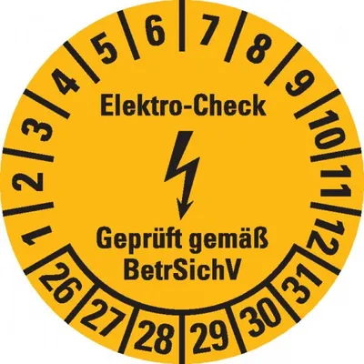 Produktbild von Dreifke® Prüfplakette Elektro-Check BetrSichV, 26-31, gelb/schwarz, Dokufolie...