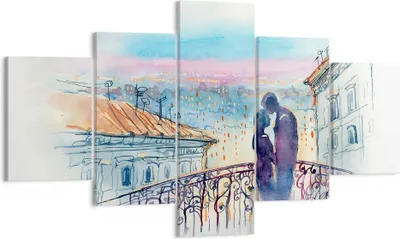 Produktbild von Bild auf Leinwand - Leinwandbild - Paar Liebe Stadt Brücke - 125x70cm - Wand Bild - Wanddeko - Leinwanddruck - Bilder - Kunstdruck - Wanddekoration - Leinwand bilder - Wandkunst - EA125x70-2998