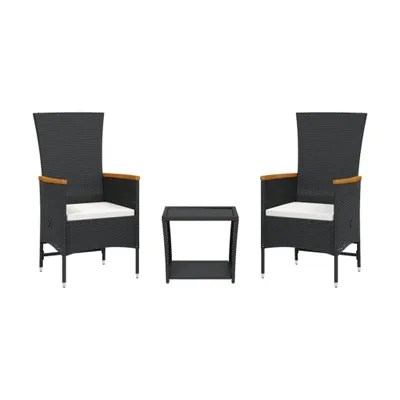 Immagine prodotto di vidaXL set da pranzo da giardino a 3 pezzi con cuscini in polirattan nero