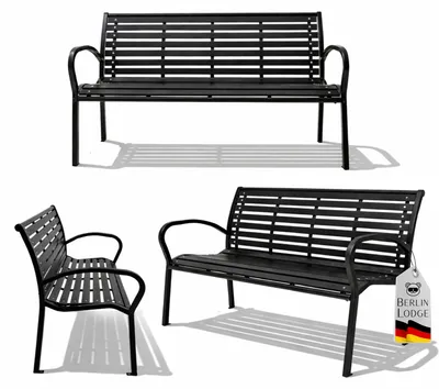 Produktbild von Gartenbank MYKONOS in Holzoptik, Kunststoff & Metall | 3-Sitzer | wetterfest, rustikal & massiv | HxBxT 80 x 126 x 60 cm | Schwarz | Balkonbank, Holzbank, Wintergarten Gartenmöbel, Sitzbank, Parkbank, Garten Balkon & Terrasse
