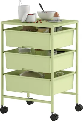 Image de Chariot de service - Chariot de cuisine sur roulettes - 4 niveaux - 3 paniers + étagère - Structure en acier - 40,8 x 33,5 x 60,5 cm - Vert