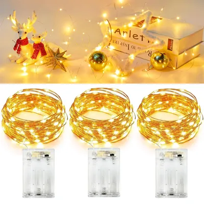 Lichterkette 3er-Set, 5 m, 50 LEDs, warmweiß, Timer, Innen