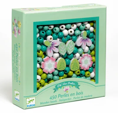 Image de Perles à enfiler en bois « Feuilles et fleurs », Djeco