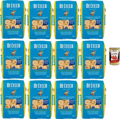 Produktbild von De Cecco Orecchiette Grandi Nr. 190, Weizenpasta 12 x 500 g, Spezialität aus Apulien, langsam trocknend  9 h, feste Textur, 12 Minuten kochen, 12 Minuten kochen (al dente 10 min), hergestellt in
