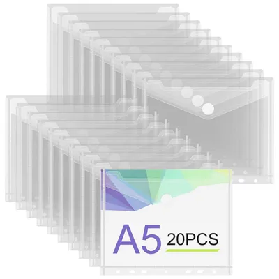 Obrázek produktu pro Dokumentové obálky formátu A5, vhodné k archivaci, 20 kusů, voděodolné, s suchým zipem, průhledné