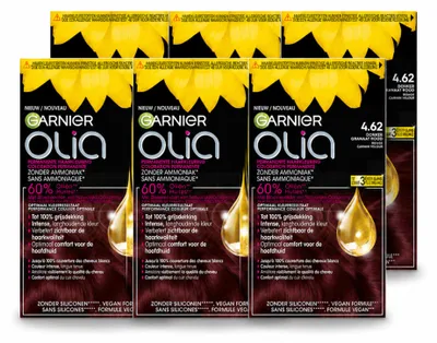 Produktbild von 6 x Garnier Olia 4.62 Permanente Haarkleuring - Dunkles Granatrot - Ohne Ammoniak - Vorteilspackung - 6 Stücke