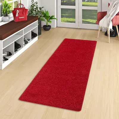 Produktbild von Hochflor Langflor Teppich Läufer Cottage Rot, Größe:100x400 cm