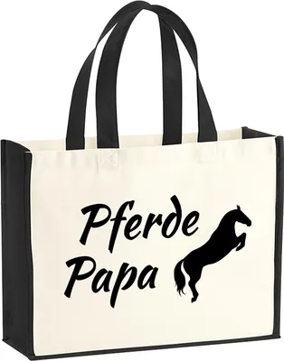 Produktbild von Huuraa Jutetasche Pferdepapa Silhouette 21 Liter Black Jute und Baumwolle Einkaufstasche Geschenkidee