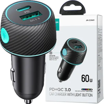 Produktbild von Joyroom Multi-Color-Autoladegert mit USB-A+USB-C 60 W - Schwarz