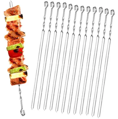 Obrázek produktu pro Grilovací špízy z nerezové oceli, balení po 12 kusech, opakovaně použitelné nerezové špízy na kebab, špízy na šašlik o délce 50 cm pro táborák nebo grilovací pánev