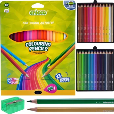 Produktbild von Cricco dreieckige Schulstifte 48 Farben + Spitzer GROSSES SET
