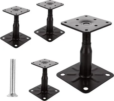 Image de Kit de supports de poteaux réglables en acier galvanisé - 4 pièces - 100-150 mm - avec vis - 75 x 95 mm - pour terrasses et clôtures