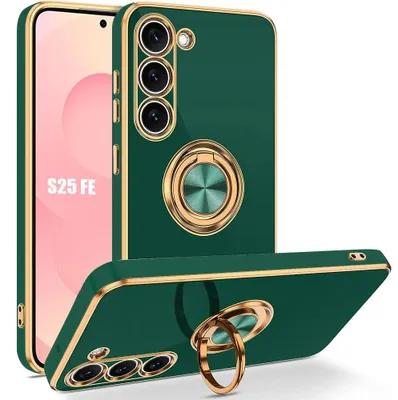 Image de Coque pour Samsung Galaxy S25 FE, Silicone Souple Slim Antichoc Anti-Rayure avec Anneau - Vert Nuit