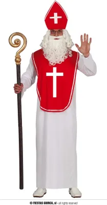 A person dressed in a Nikolaus costume, holding a staff.